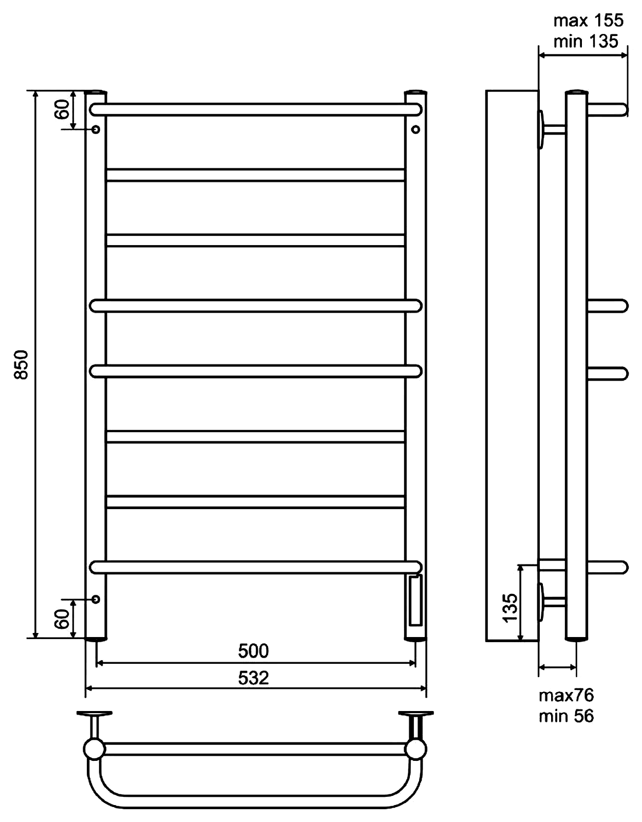 Terminus Евромикс П8 500x850 Полотенцесушитель электрический (чёрный)