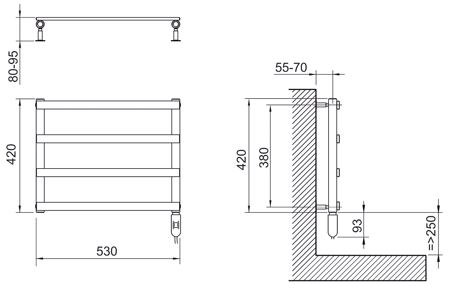 Cordivari Alessandra 3581680400001  Электрический полотенцесушитель 530x420 150 Вт