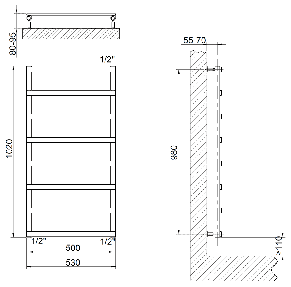 Cordivari Alessandra 3551680400004  Водяной полотенцесушитель 530x1020