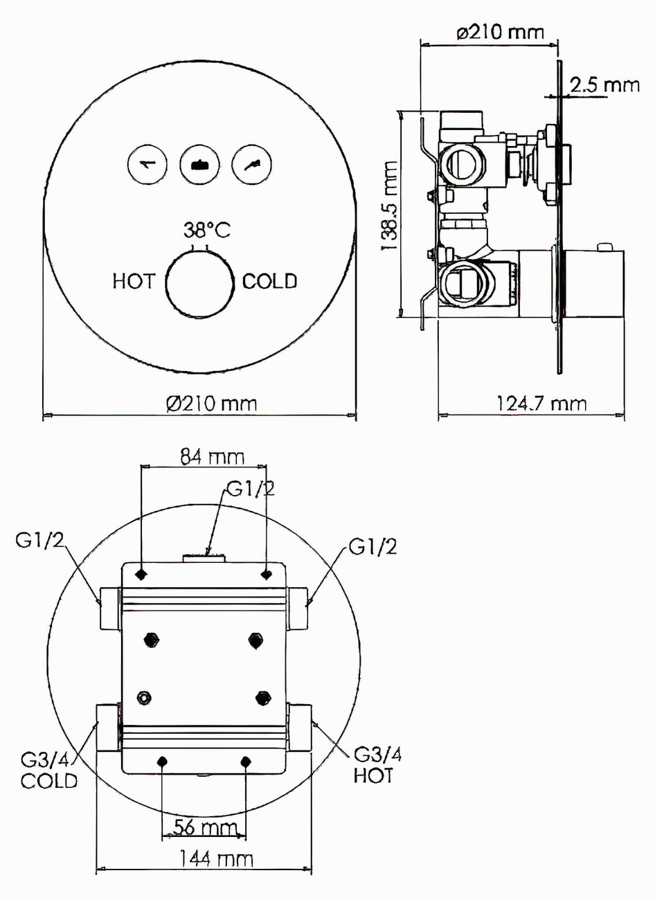 WasserKraft Dinkel 5844 Thermo Встраиваемый смеситель для ванны