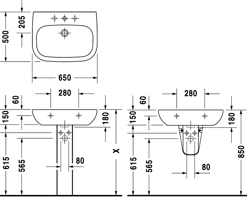 Duravit D-CODE 231065 Раковина 650х500