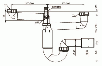 Prevex P-loc PL2-N2N45-001 Сифон для двойной мойки