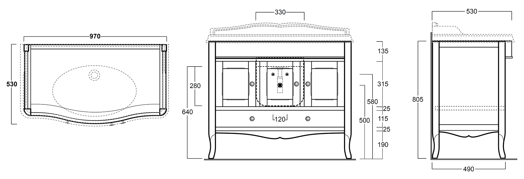 Simas Arcade ARMC105/AR874 noce  Тумбочка с раковиной 1050x560