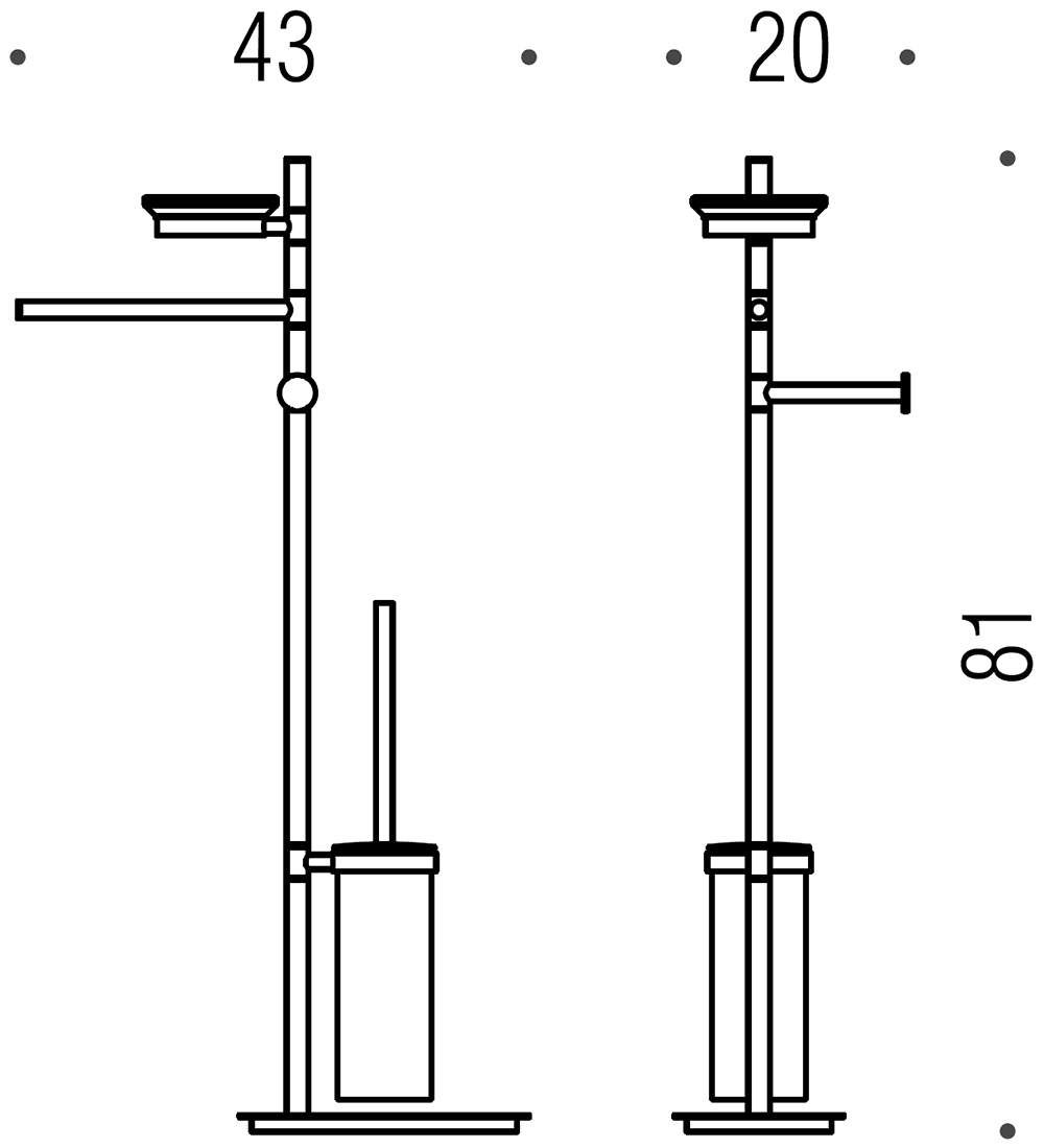Colombo Square B9903 Стойка напольная с ёршиком, мыльницей и держателями