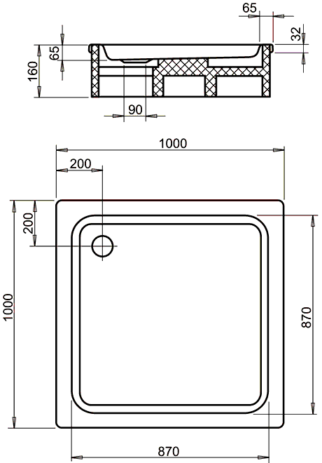 Kaldewei Duschplan Mod. 392-2  Душевой поддон 1000x1000x65 стальной с полистироловой опорой