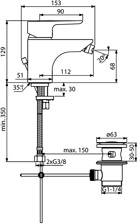 Ideal Standard CeraPlan III B0713AA  Смеситель для биде с донным клапаном