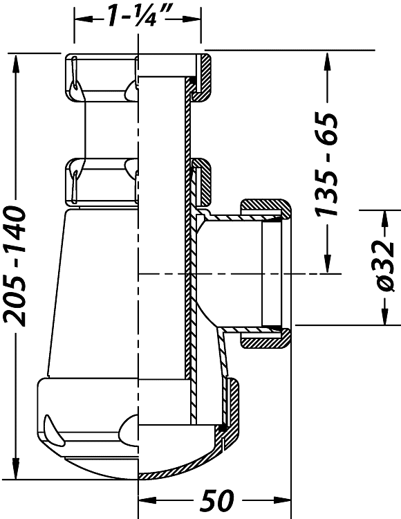 Jimten S-69 004016  Cифон 1-1/4"х32 без слива и отвода