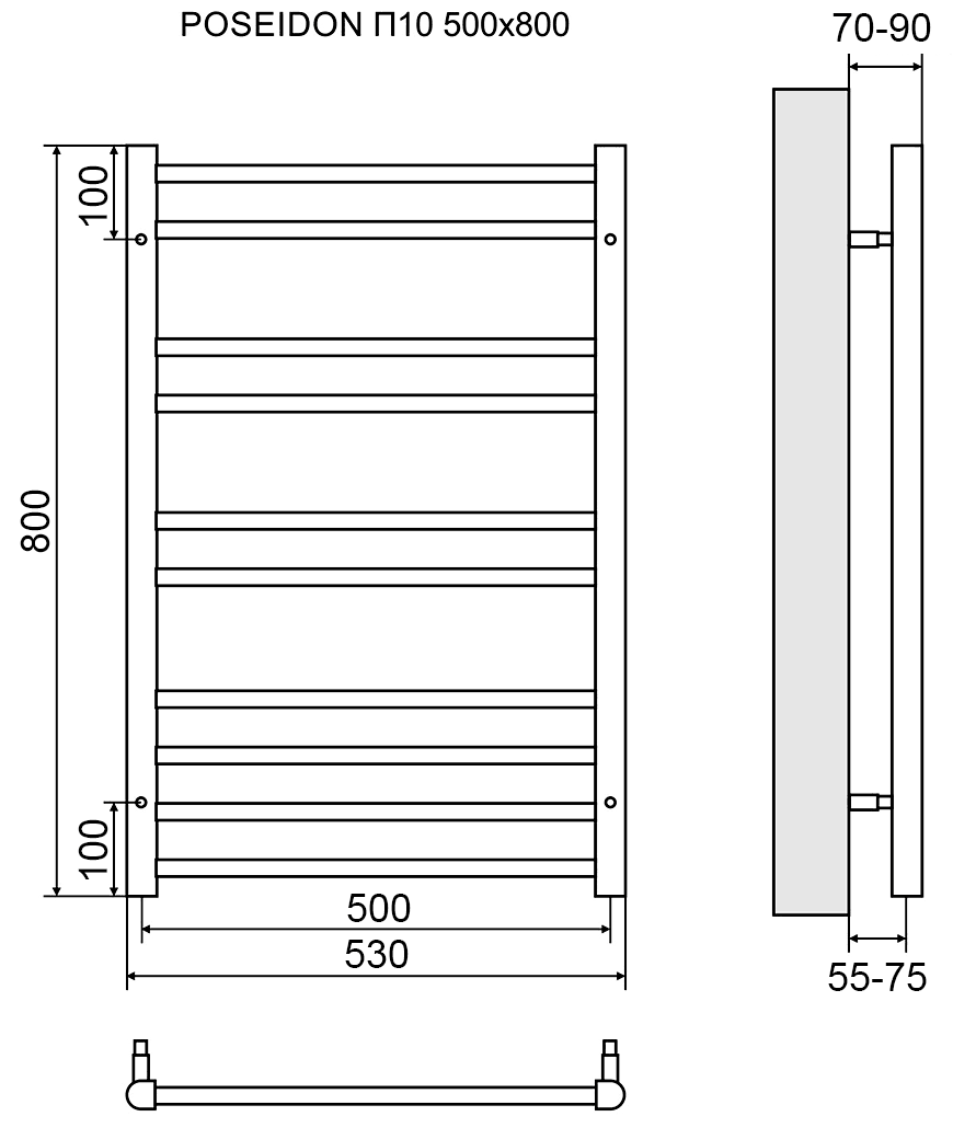 Lemark Poseidon LM42810E Полотенцесушитель электрический 300 Вт 500x800