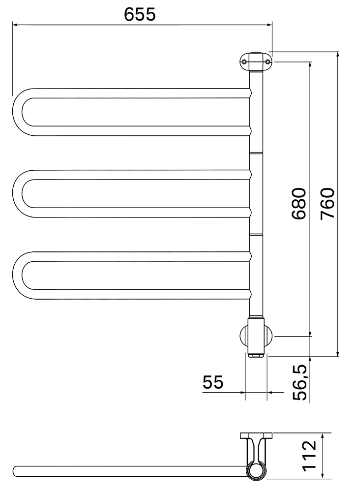 PAX Flex U 3/650 25-1025 Электрический полотенцесушитель 64 Вт (655x760)