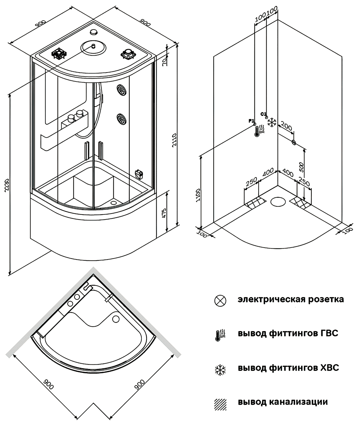 AM·PM Like W80C-020A-090MTA Душевая кабина 900x900x2230