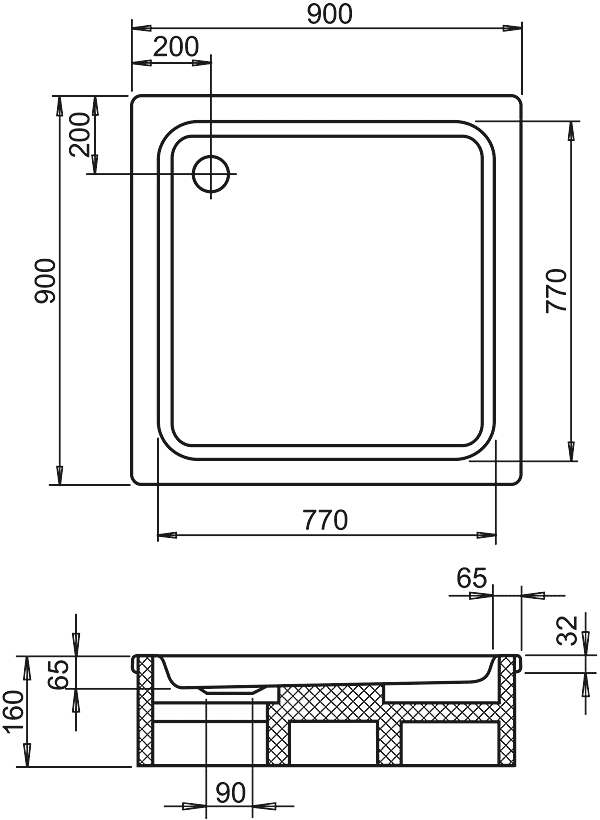 Kaldewei Duschplan Mod. 545-2  Душевой поддон 900x900x65 стальной с полистироловой опорой