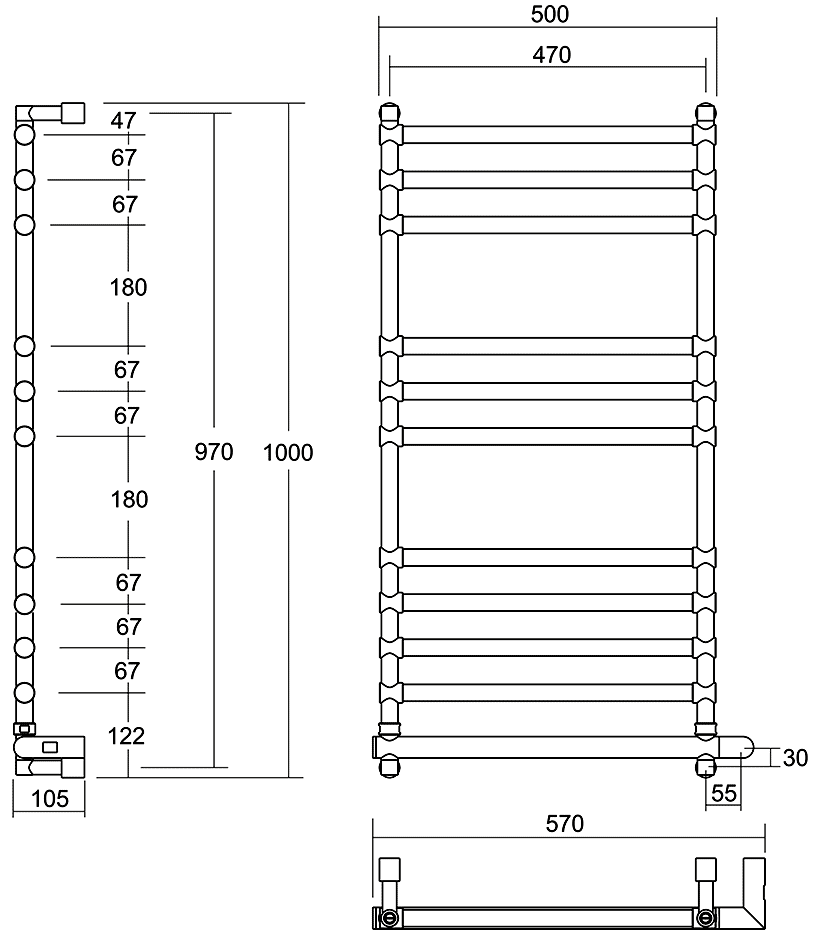 Margaroli Sole 564/11 BOX BR  Электрический полотенцесушитель (бронза)