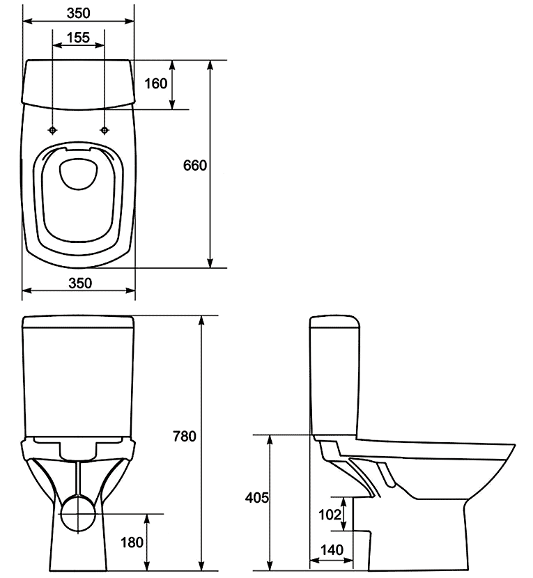 Cersanit Carina KO-CAR011-3/5-COn-S-DL Унитаз-компакт безободковый с сиденьем slim Softclose