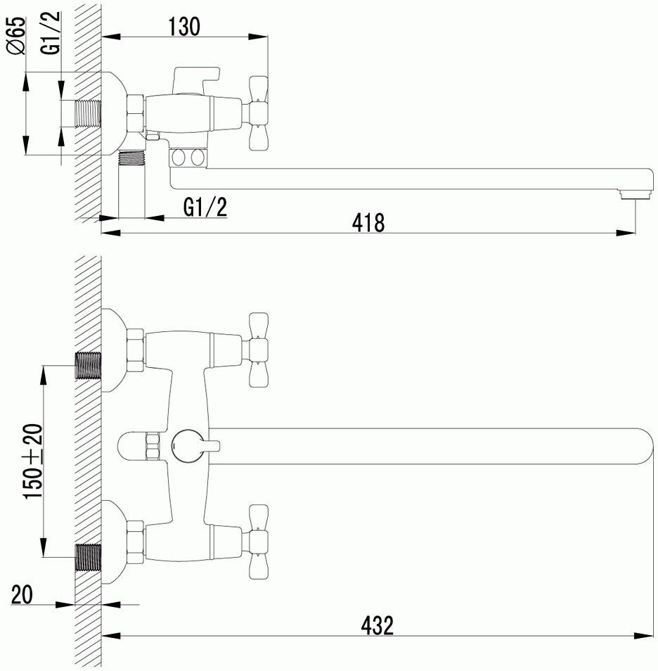 Lemark Benefit LM2512C  Смеситель для ванны с длинным изливом