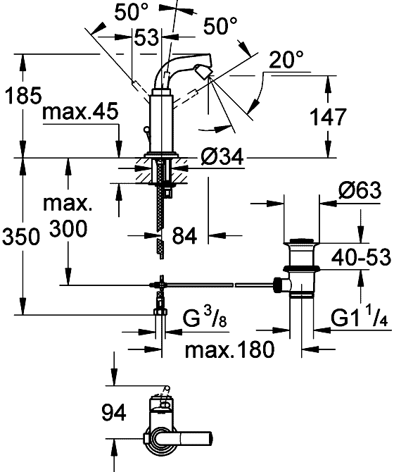 Grohe Atrio One 32134 001  Смеситель для биде с донным клапаном (M-Size)