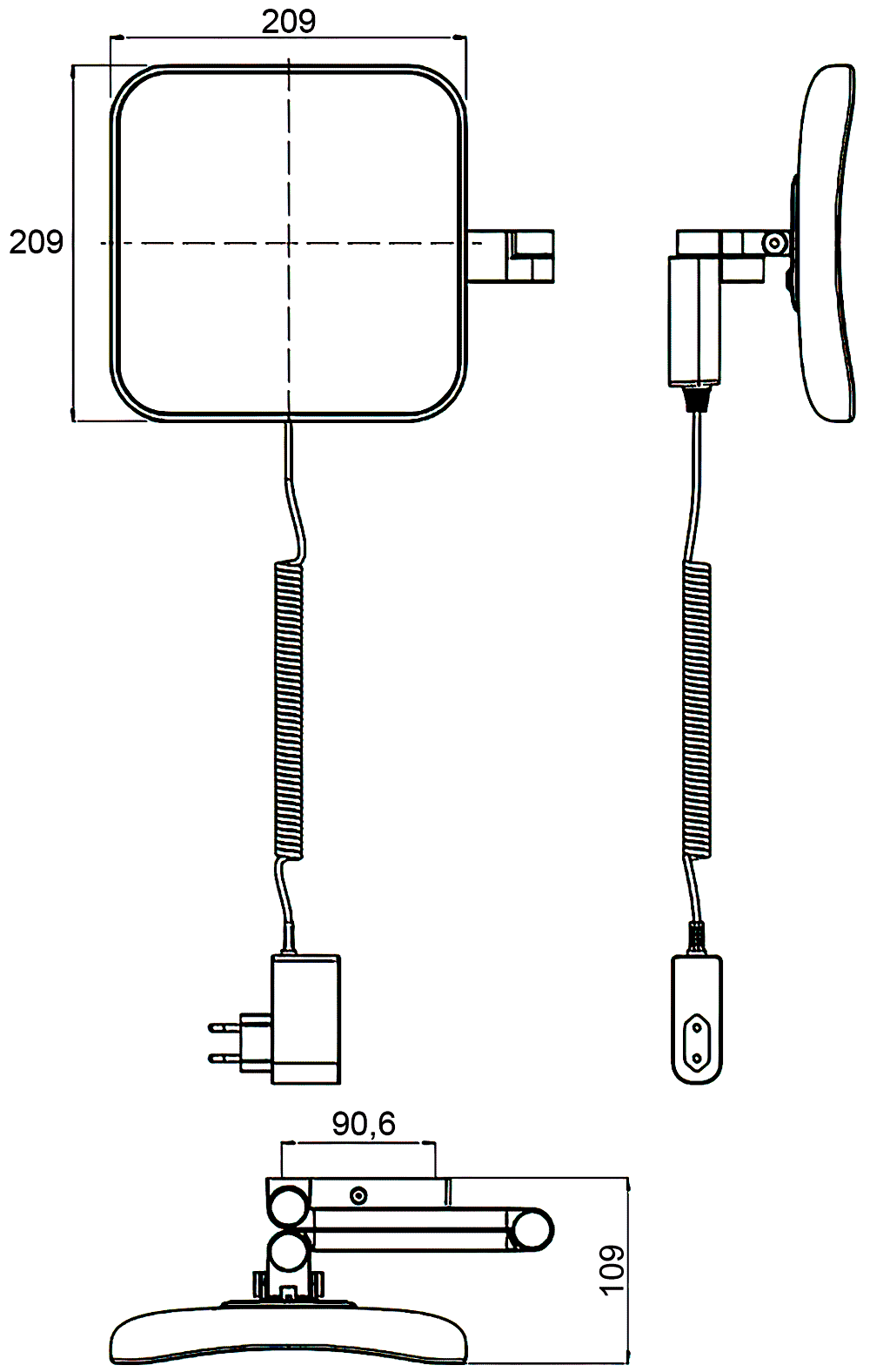 Emco Evo 1095 133 51 Косметическое зеркало LED 209x209 открытое подключение (чёрный)