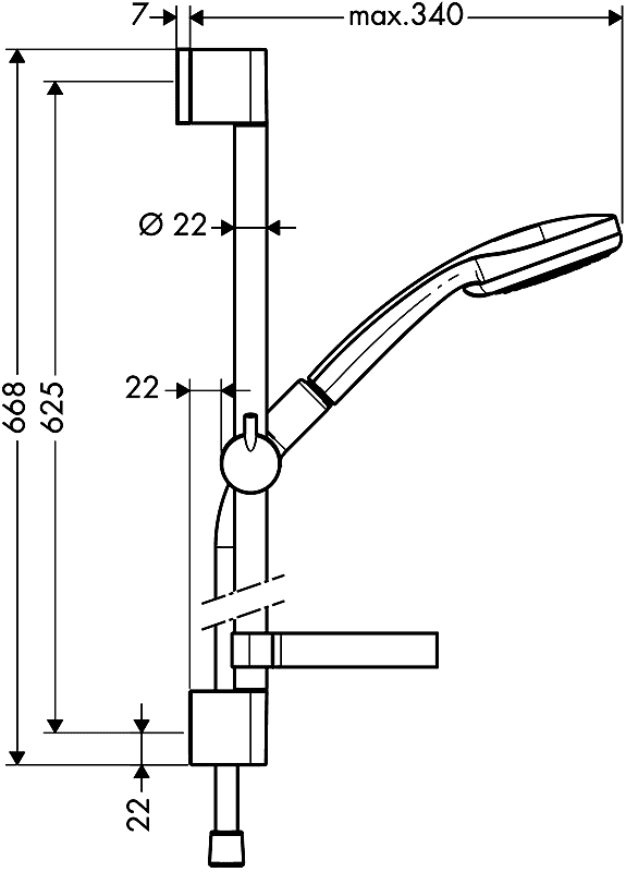 Hansgrohe Croma 100 27772 000 Vario/Unica'C  Душевой гарнитур (штанга 0.65 м)