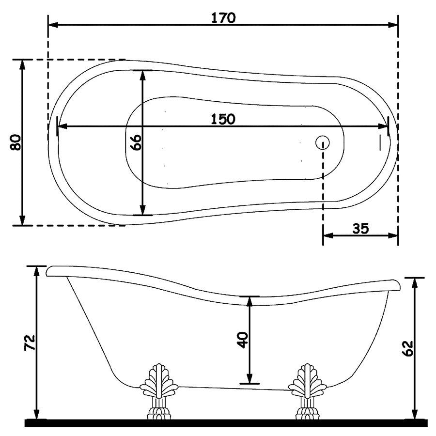 Galassia Ethos 8496  Акриловая ванна 170х80 на ножках