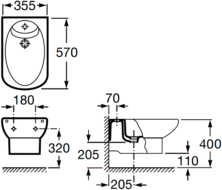 Roca Dama Senso 357515000  Биде подвесное