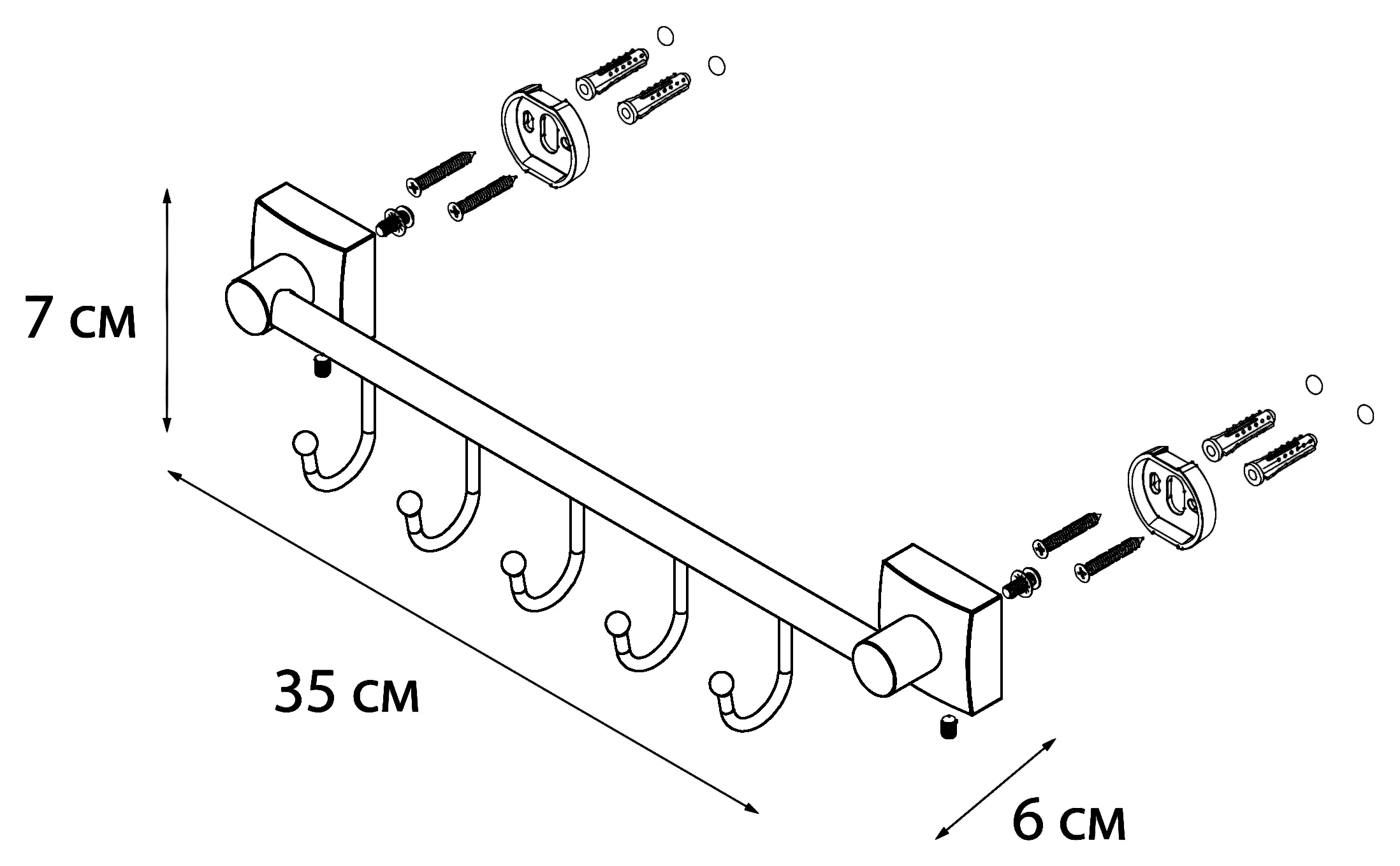 Fixsen Kvadro FX-61305B-5 Планка с 5-ю крючками
