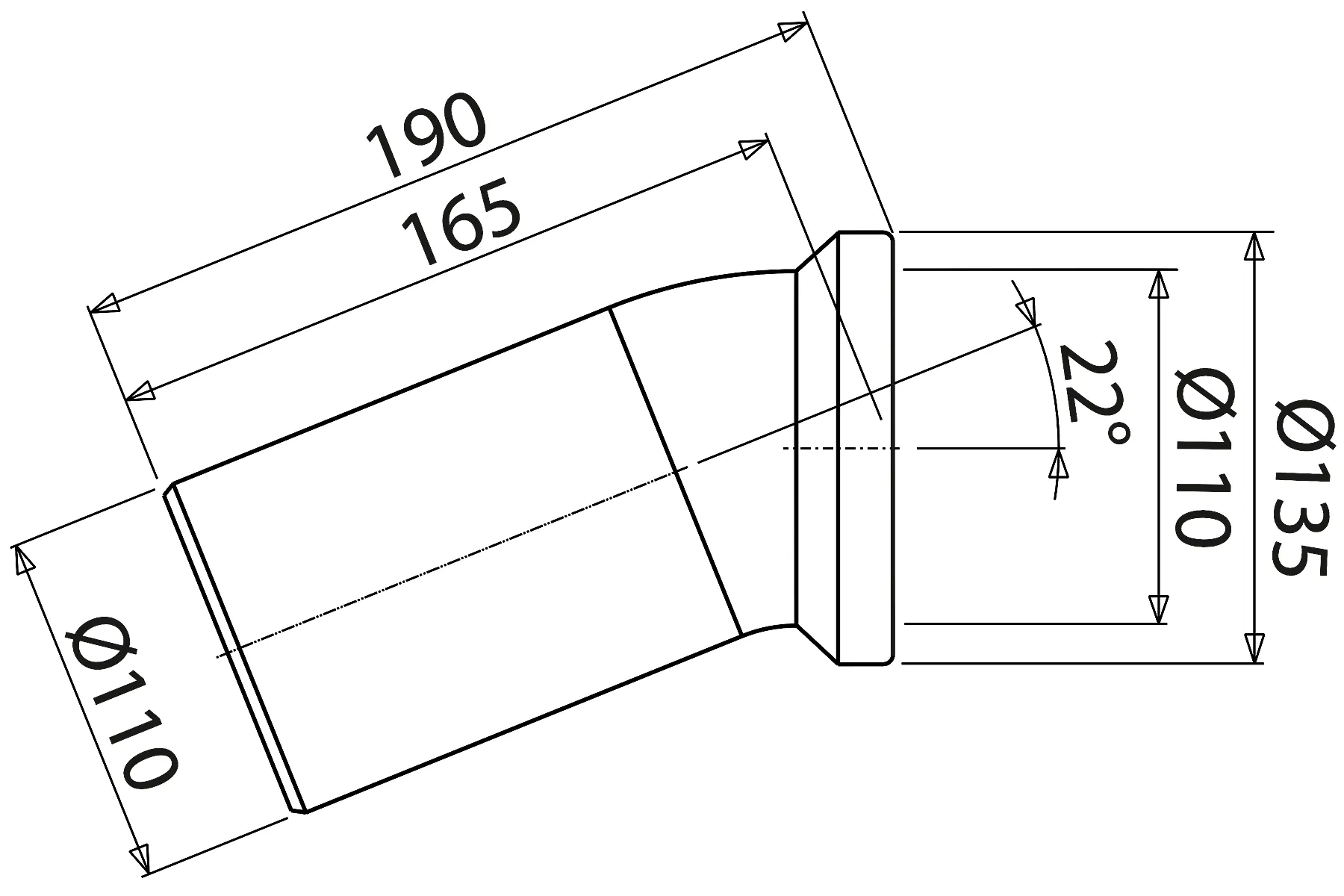 Alcaplast A90-22 Фановая труба для унитаза 22° Ø110