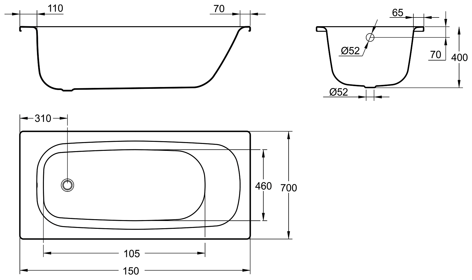 Стандартный размер чугунной ванной