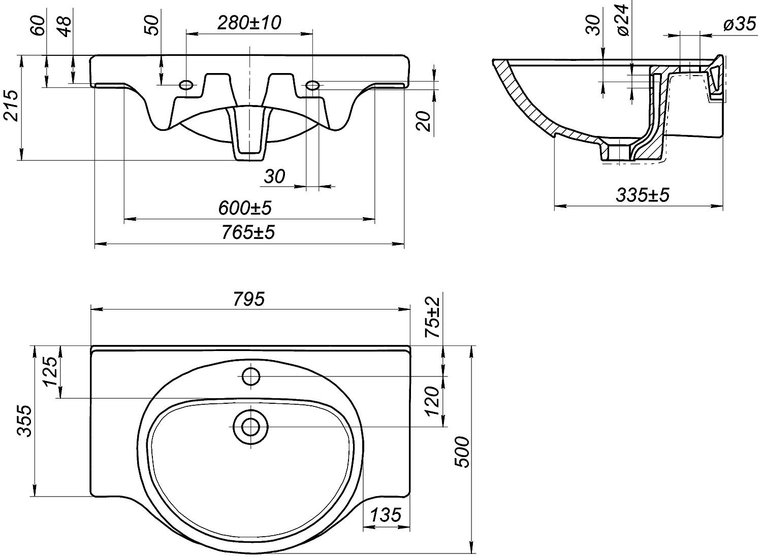 Cersanit Erica S-UM-ERI80/1-w Раковина мебельная 795x500