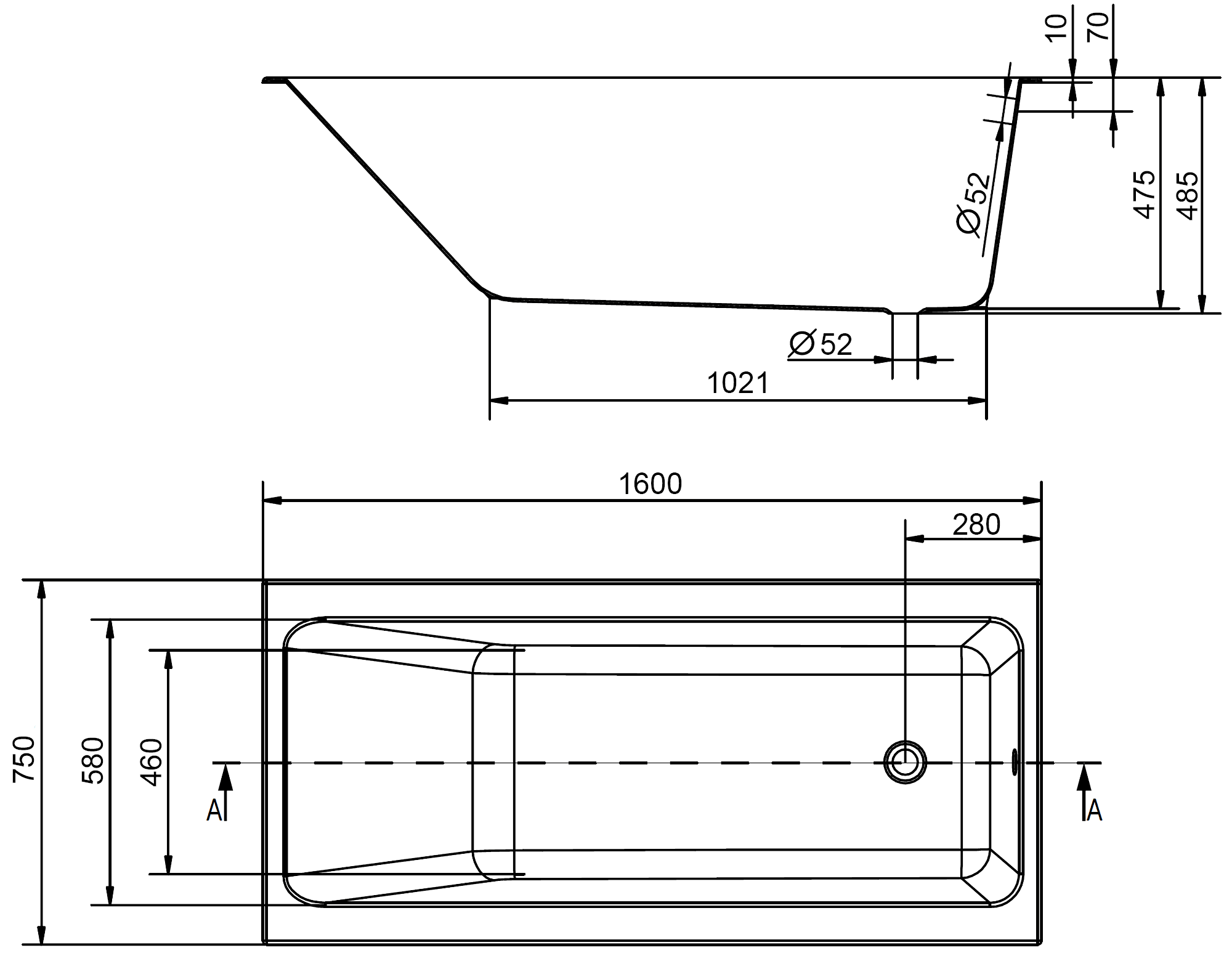 Cersanit Crea WP-CREA*160 Ванна акриловая 1600x750