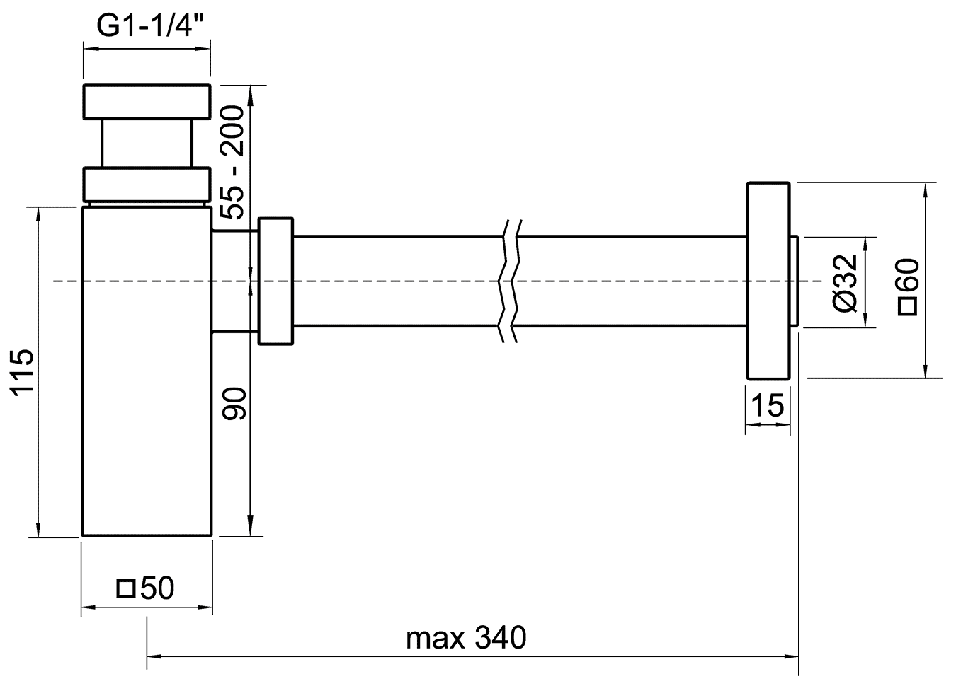 Remer 960 Сифон для раковины 1-1/4"x32 квадратный (хром)