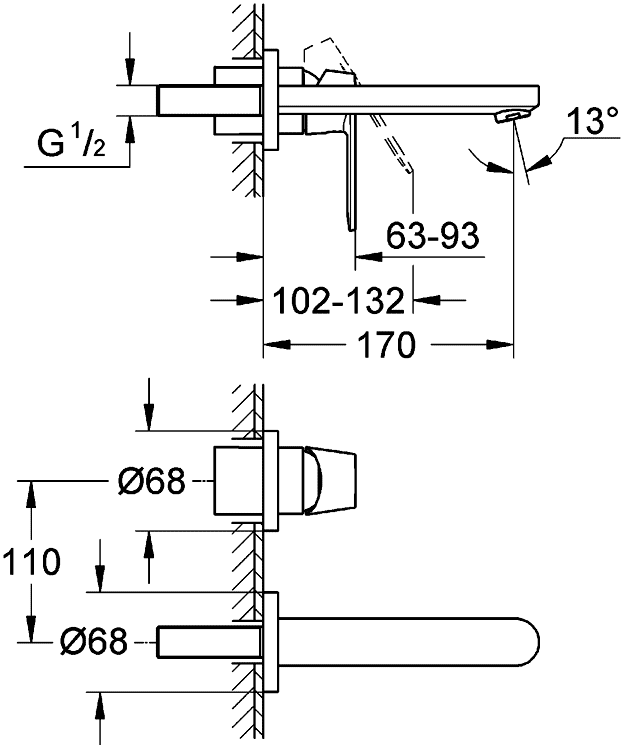 Grohe Eurosmart Cosmopolitan 19381 000 Смеситель для раковины (настенный монтаж)