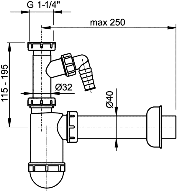 Alcaplast A43P Сифон 1-1/4"x40 для раковины с отводом для бытовой техники