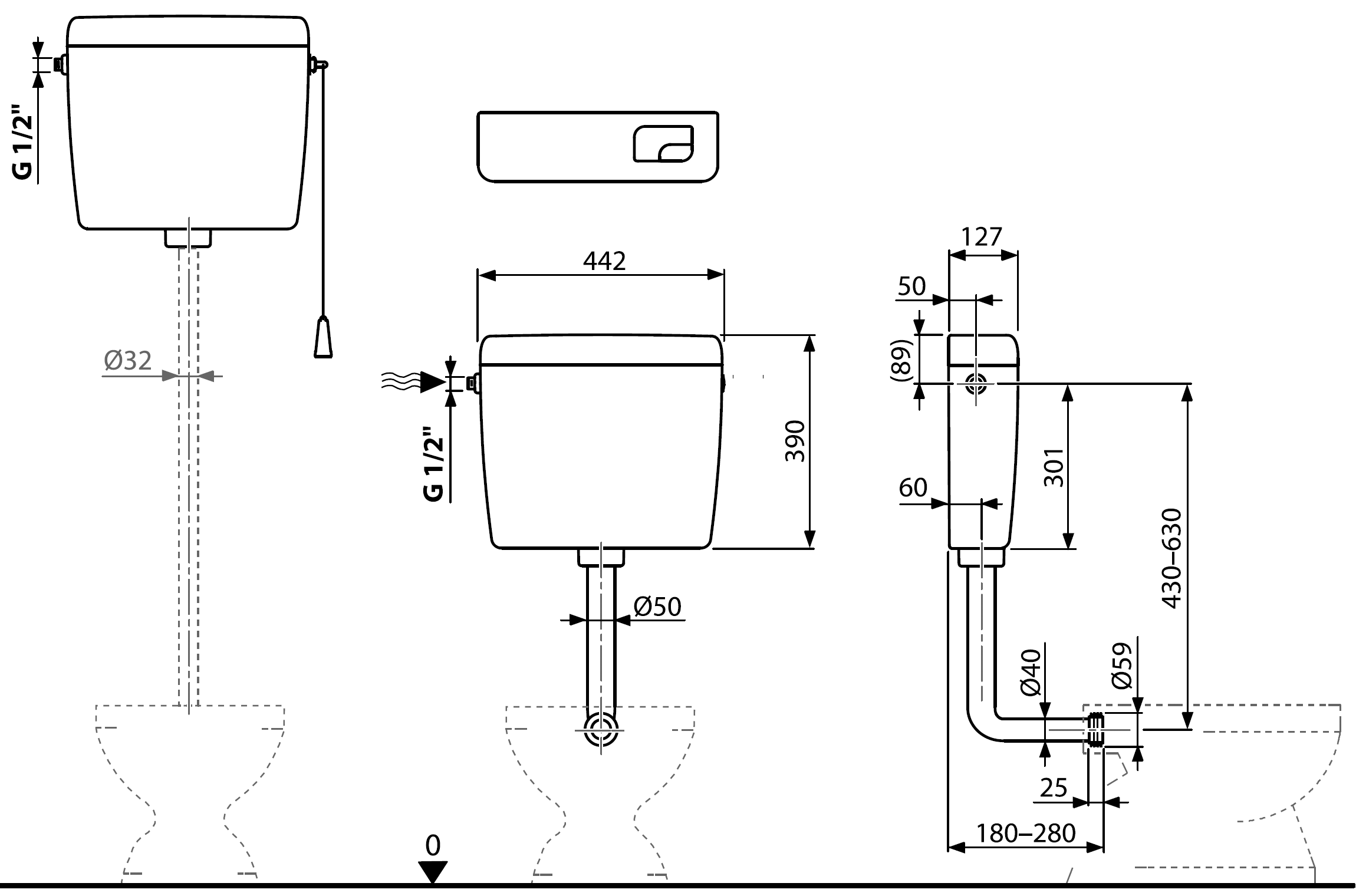Alcaplast Uni Dual A930H-1/2" Пластиковый бачок 3/6 л для унитаза