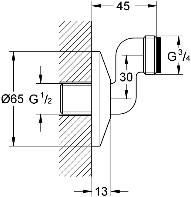 Grohe 12005 000 Эксцентрик 1/2"х3/4" с фланцем (вынос 30 мм)