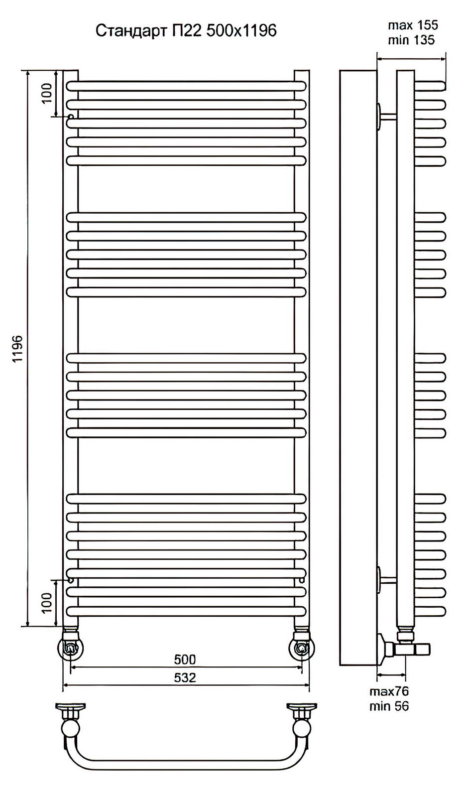 Terminus Стандарт П22 Полотенцесушитель водяной 500x1196