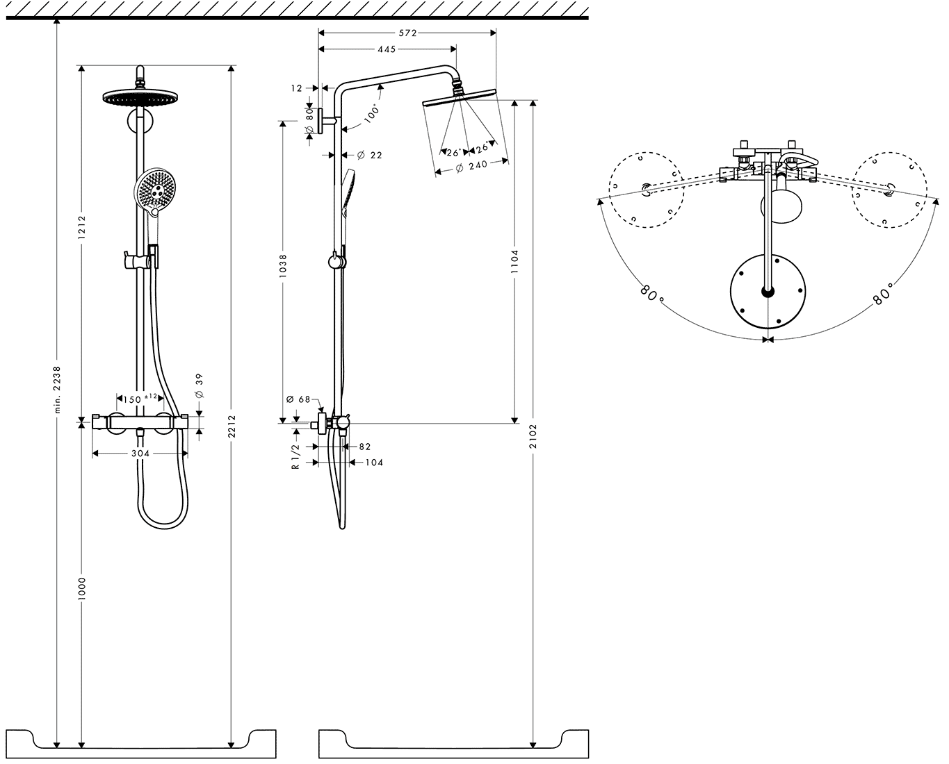 Hansgrohe RainDance Showerpipe S240 27115 000  Душевая система с термостатом (душ Ø240 мм)