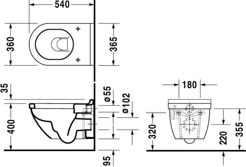 Duravit Starck 3 222509/006389  Унитаз подвесной с сидением SoftClose (скрытые крепления)