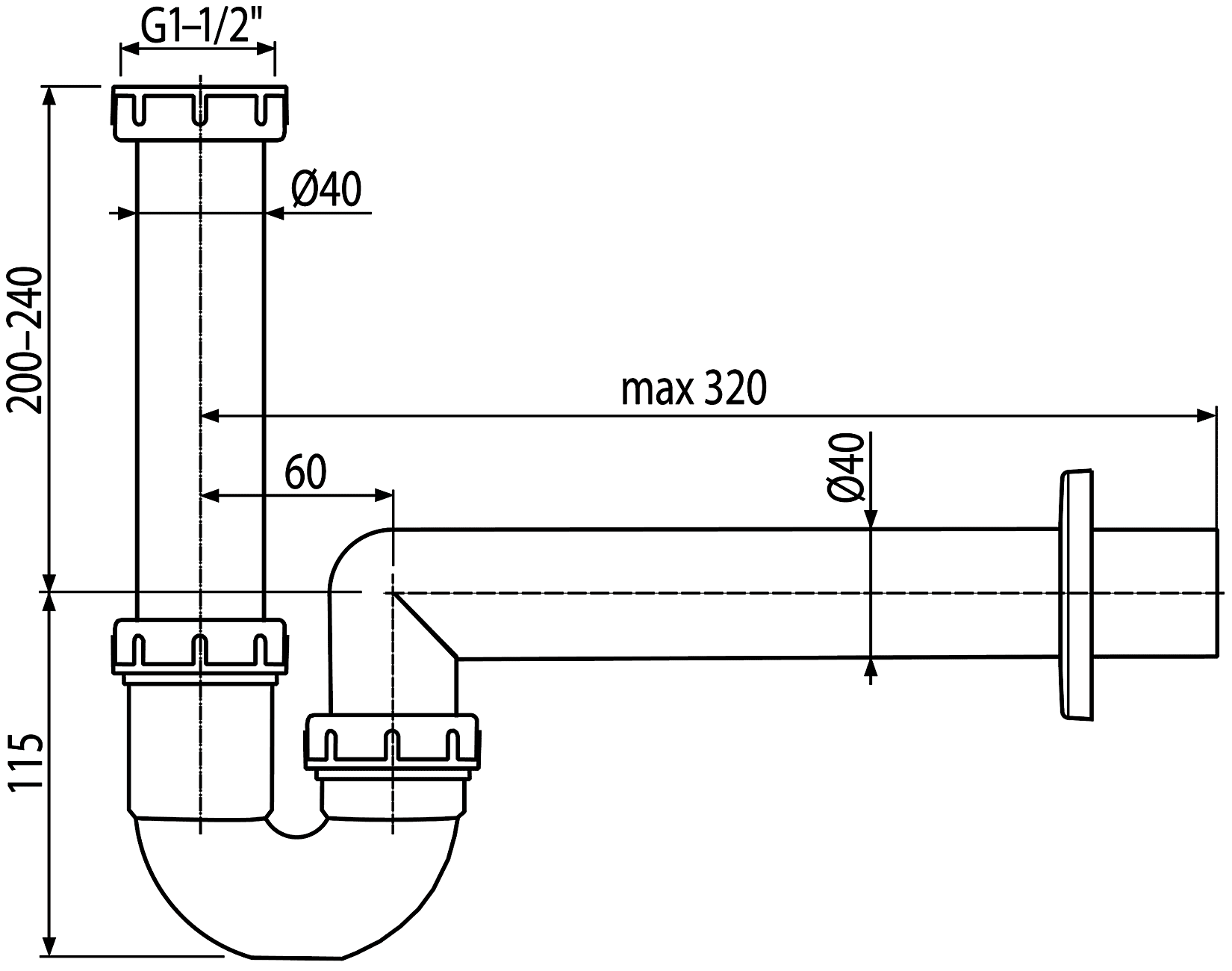 Alcaplast A80-40 Сифон для раковины/мойки 1-1/2"x40