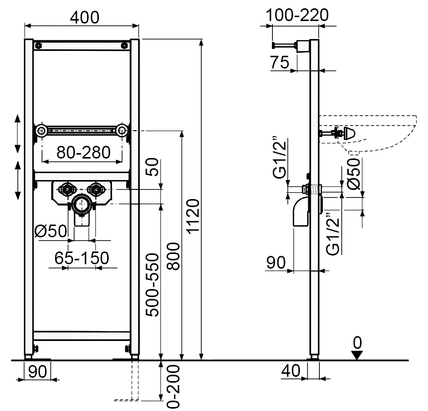 Alcaplast A104/1120 Монтажная рама для раковины (высота 1.12 м)