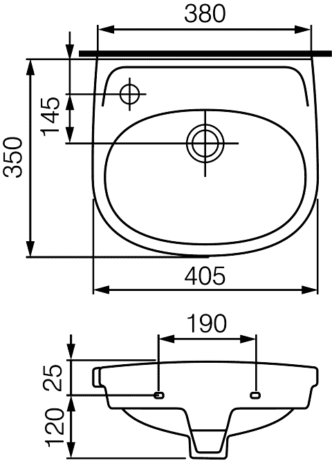 Cersanit Eko E40 K07-032  Раковина 405х350 (смеситель слева)