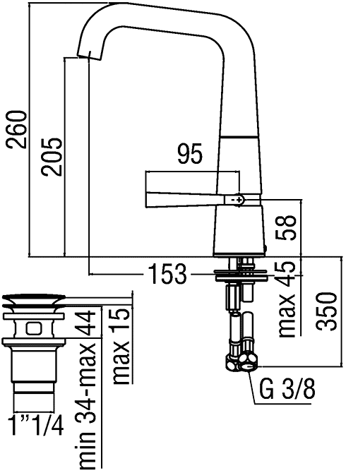 Nobili Likid LK00118/2  Смеситель для раковины с донным клапаном