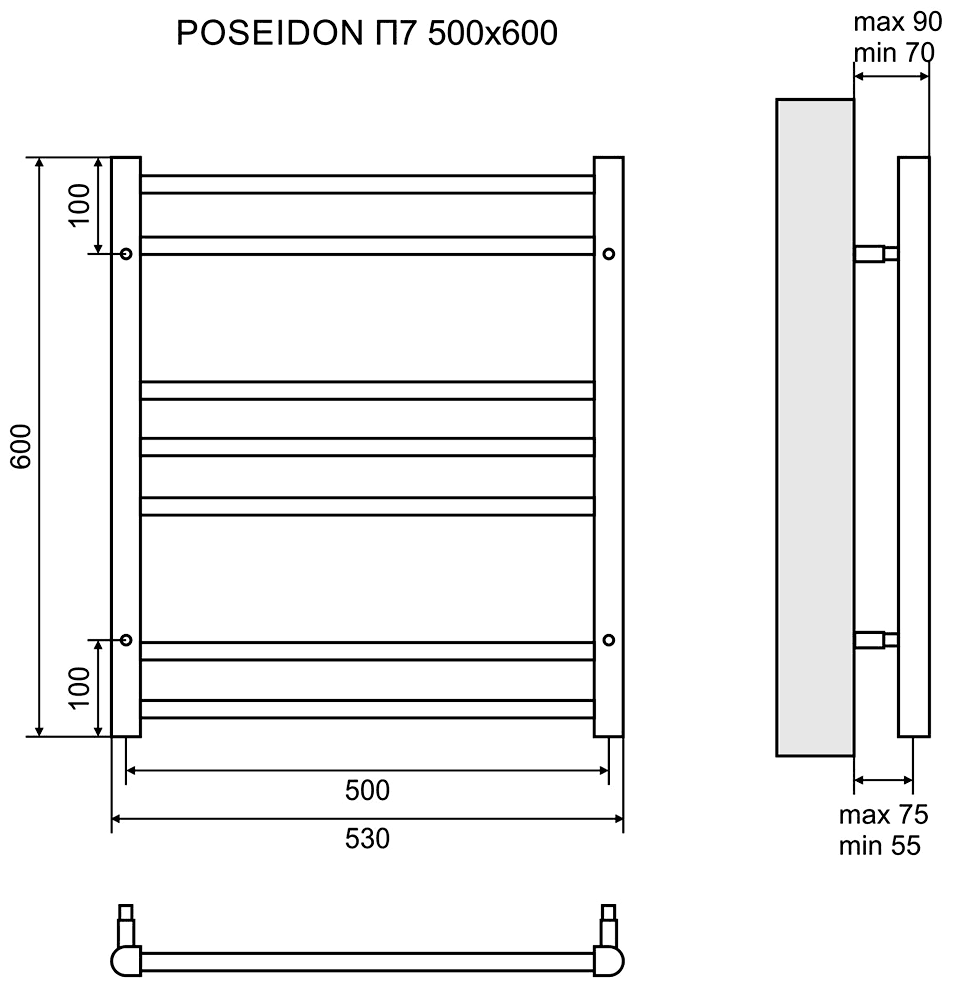 Lemark Poseidon LM42607 Полотенцесушитель водяной 500x600