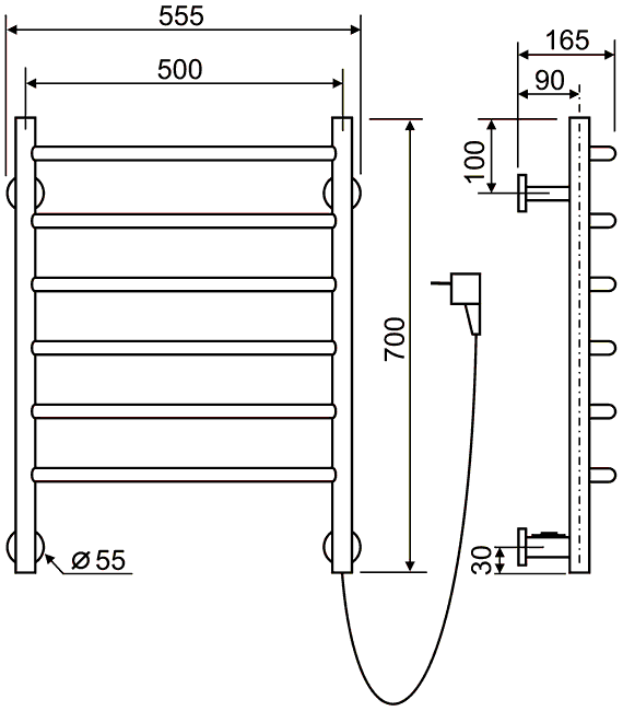 Karisma Design Tica 5070/6C BOX  Электрический полотенцесушитель с выключателем (60 Вт)