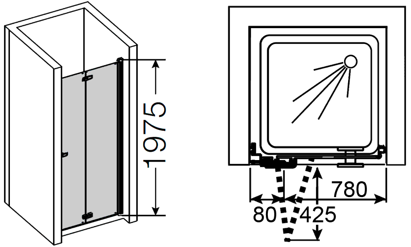 Provex CombiFree 0004 CF 05GL-R  Дверь 900x1975 в душевой проём складная (прозрачное стекло)