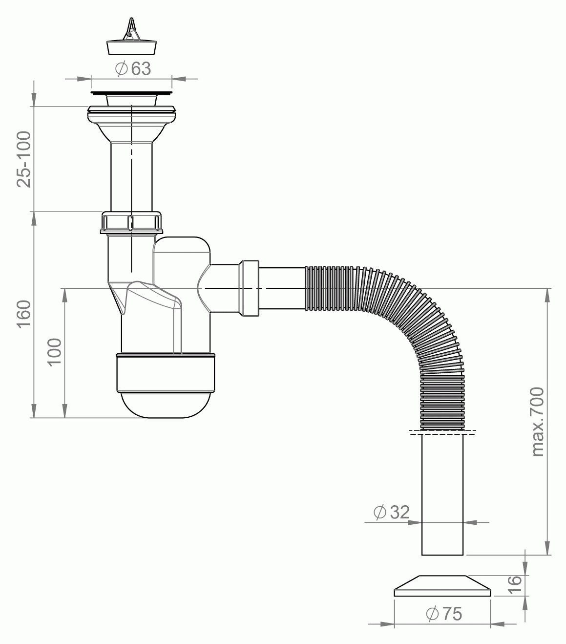 Prevex Ventloc 3035001 Сифон для раковины с гофрой