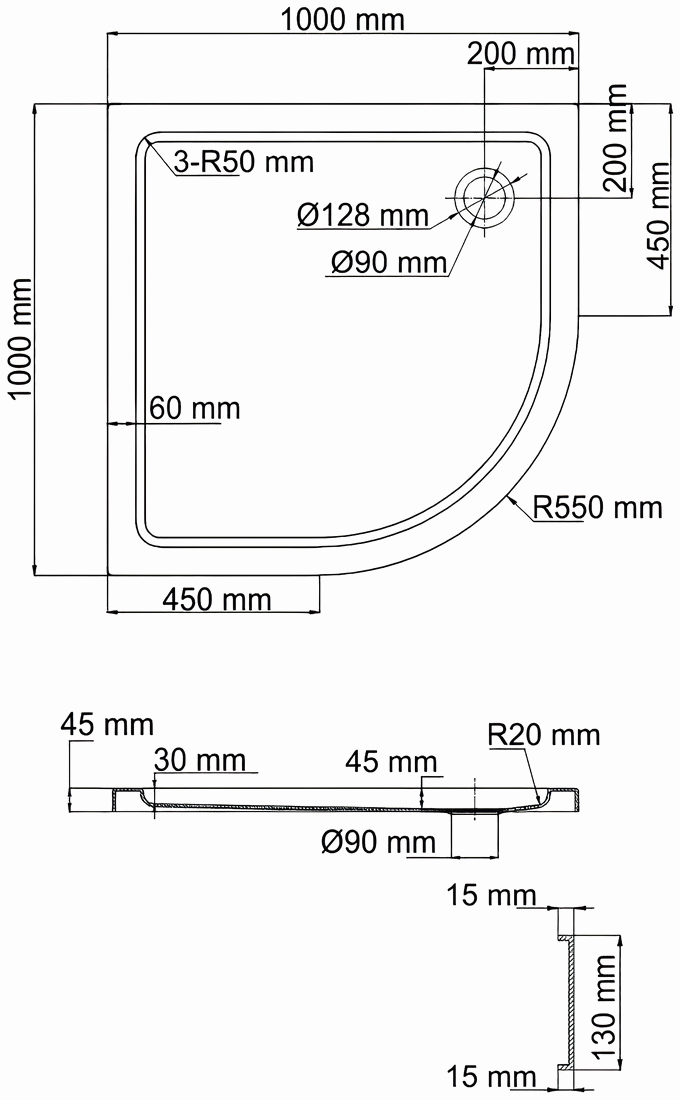 WasserKraft Isen 26T23 Душевой поддон 1000x1000 1/4 круга