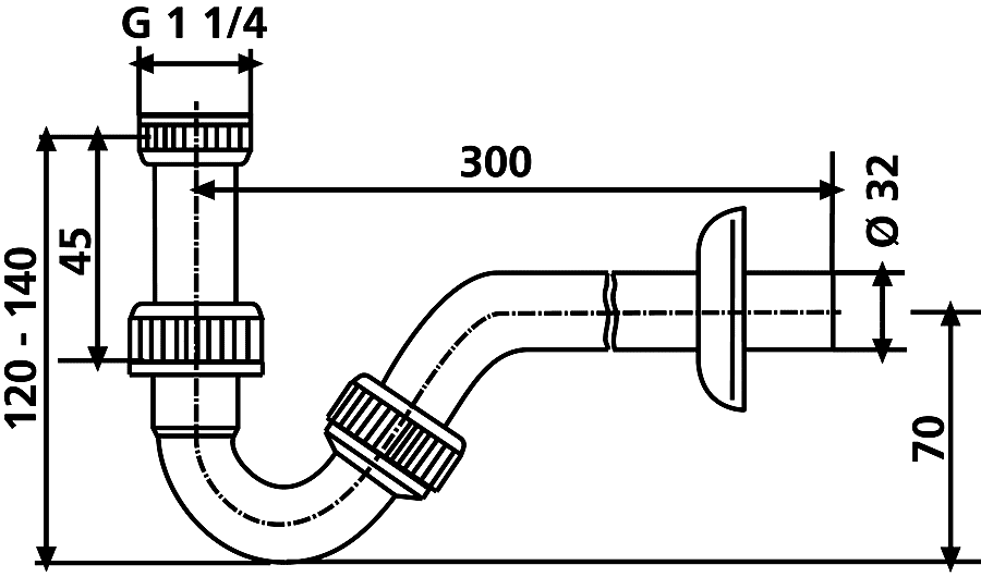 Sanit 31.701.00..0000 Сифон S-образный для биде 1-1/4"x32 (хром)