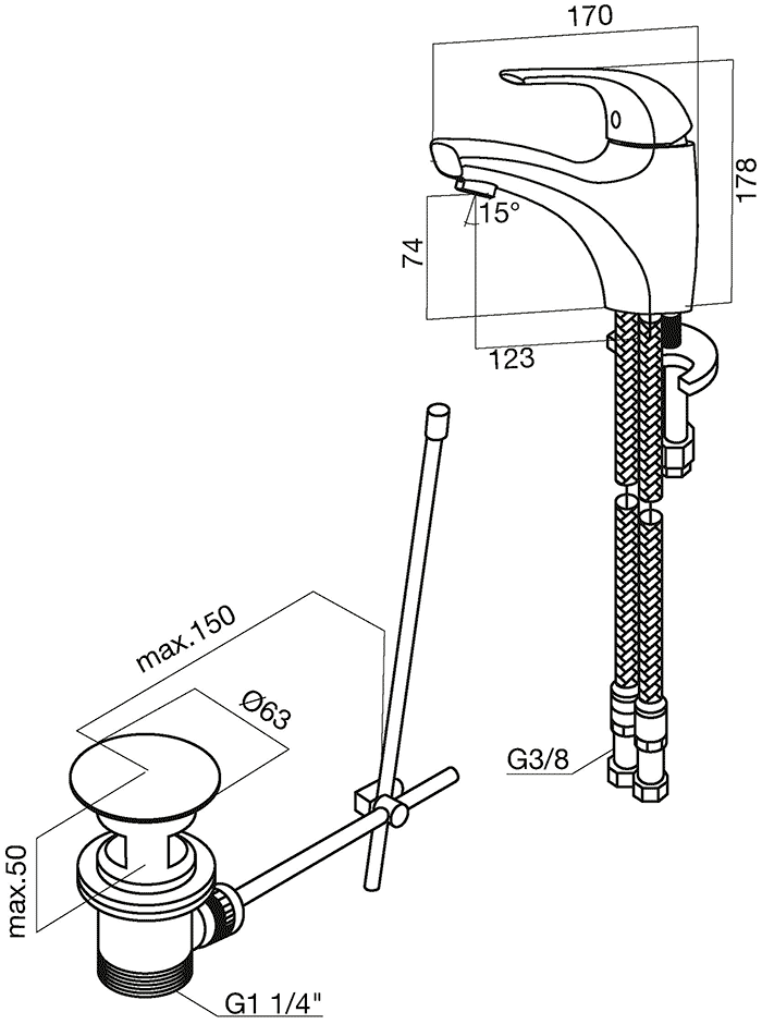 AM·PM Sense F7582132 Смеситель для раковины с донным клапаном