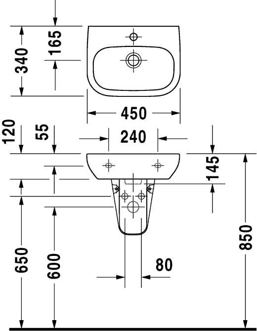 Duravit D-CODE 070545 Мини-раковина 450х340