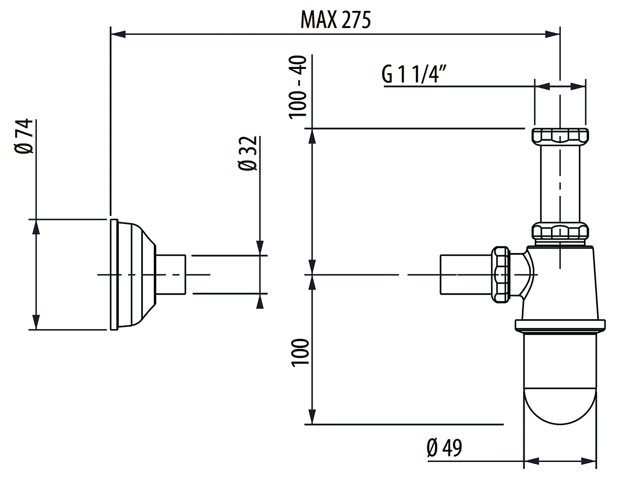 Gattoni 0152/00D0  Сифон для раковины 1-1/4" х 32 мм (золото)