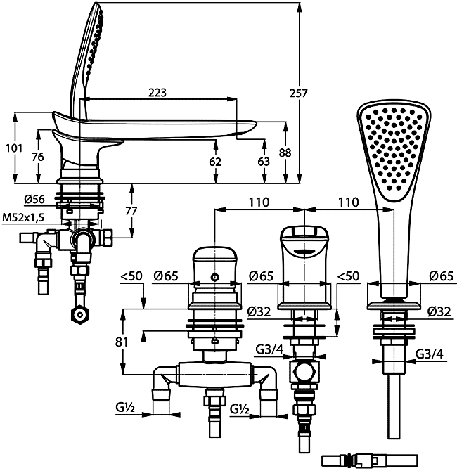 Kludi Ambienta 53447 0575 Cмеситель для ванны на 3 отверстия (монтаж на бортик ванны)